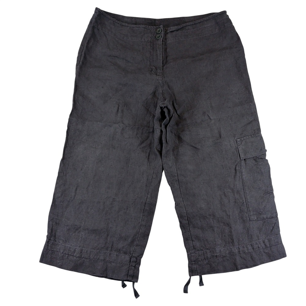 Eileen Fisher 100% Irish Linen Cargo Capri Pants Charcoal Gray Size Medium